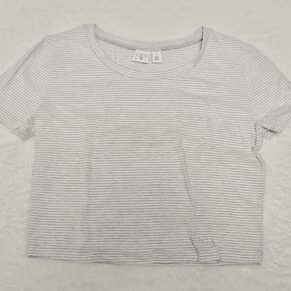 Grey & White striped Crop Top